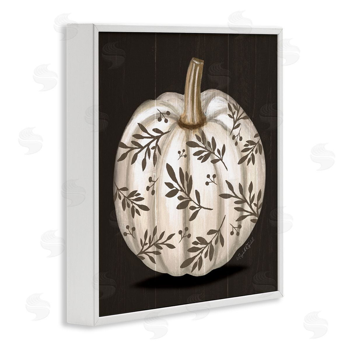 Elizabeth Tyndall Leaf Patterned Fall Pumpkin White Framed Glicee Wall Art Print