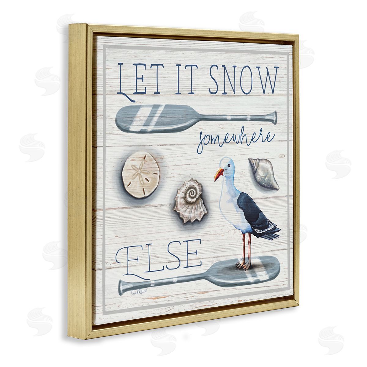 Elizabeth Tyndall Let It Snow Somewhere Else Phrase Gold Floating Frame Canvas Wall Art Print