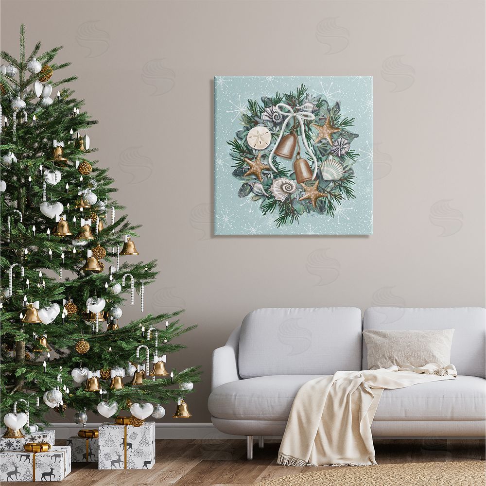 Elizabeth Tyndall Nautical Holiday Seashell Wreath Canvas Wall Art in Room
