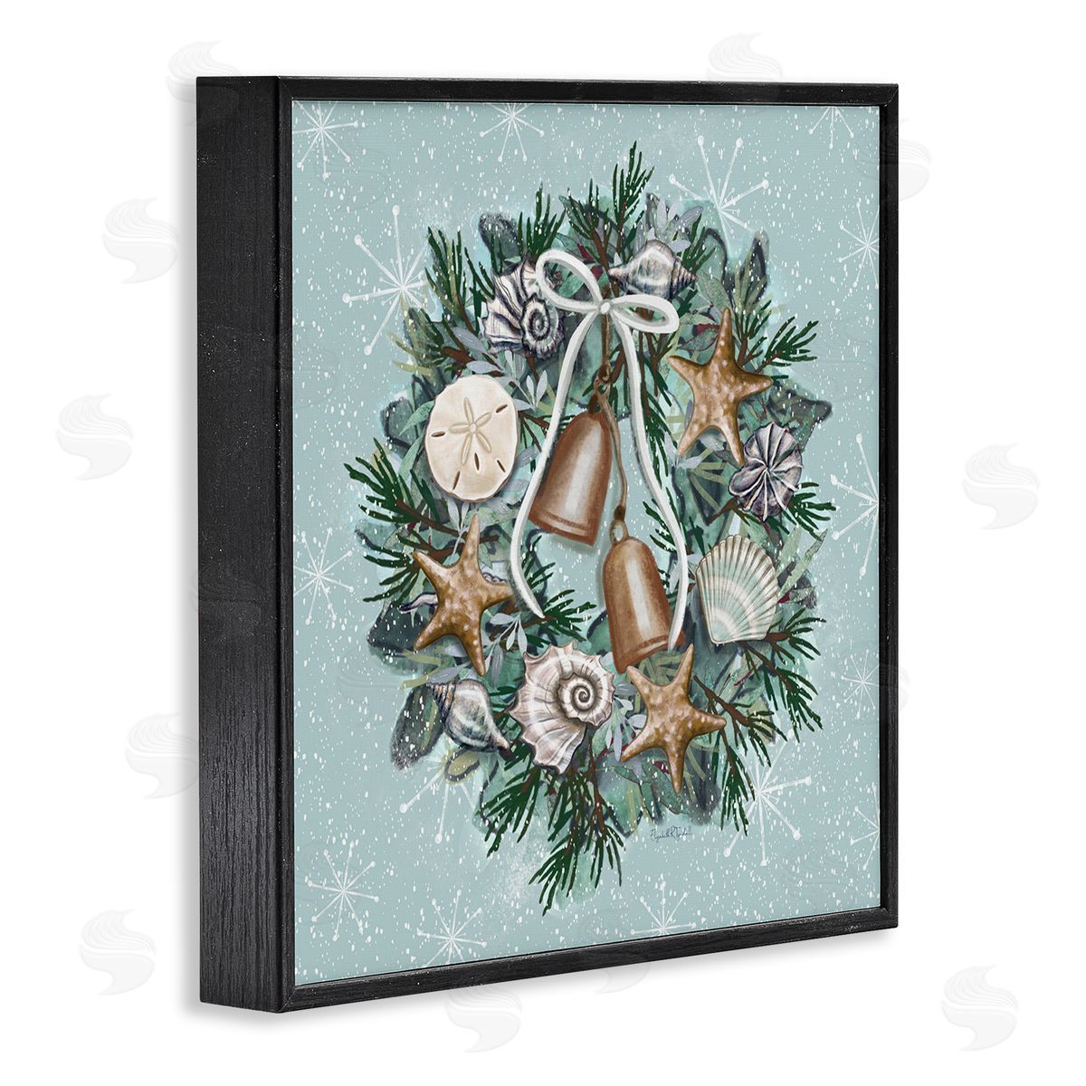 Elizabeth Tyndall Nautical Holiday Seashell Wreath Black Framed Glicee Wall Art Print