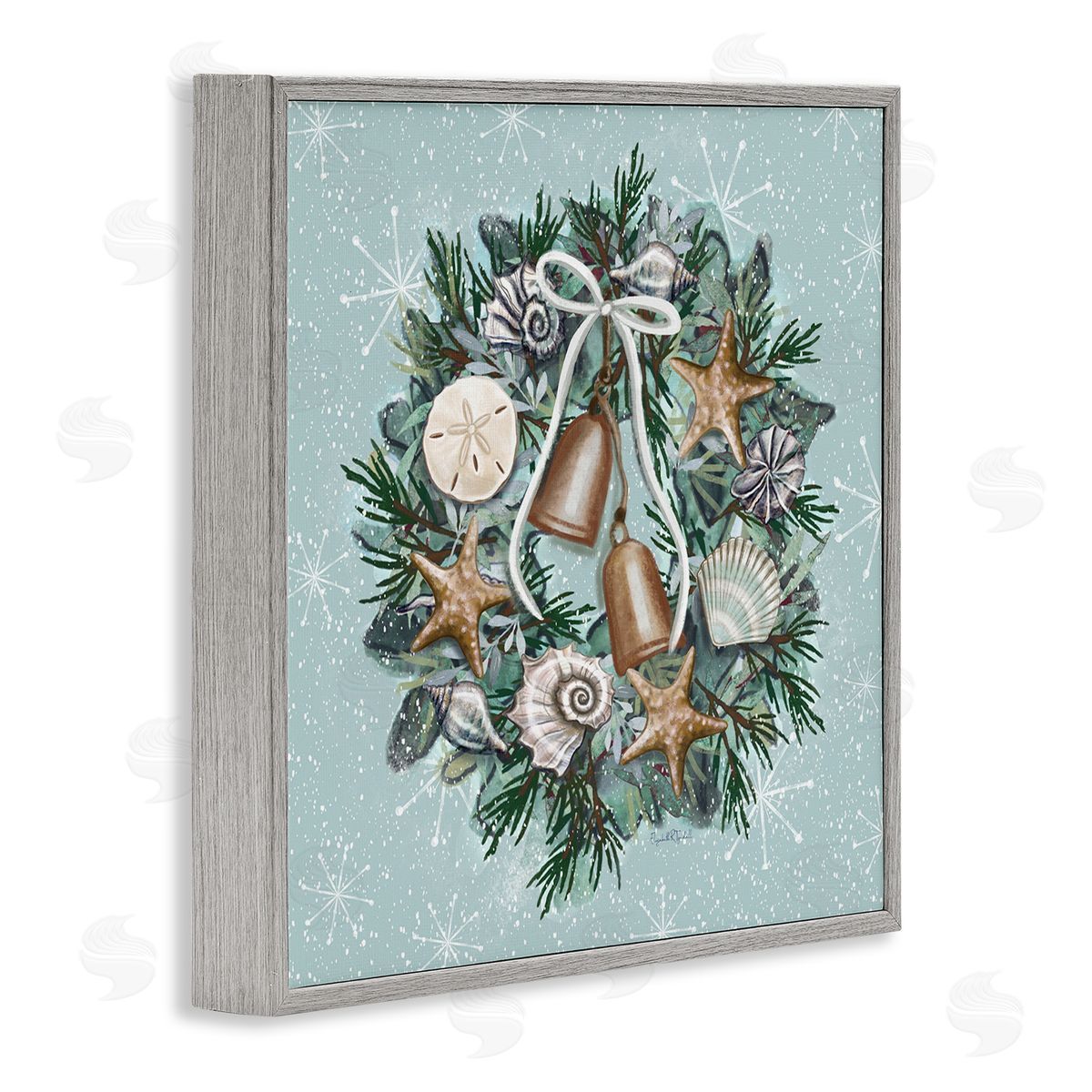 Elizabeth Tyndall Nautical Holiday Seashell Wreath Gray Framed Glicee Wall Art Print