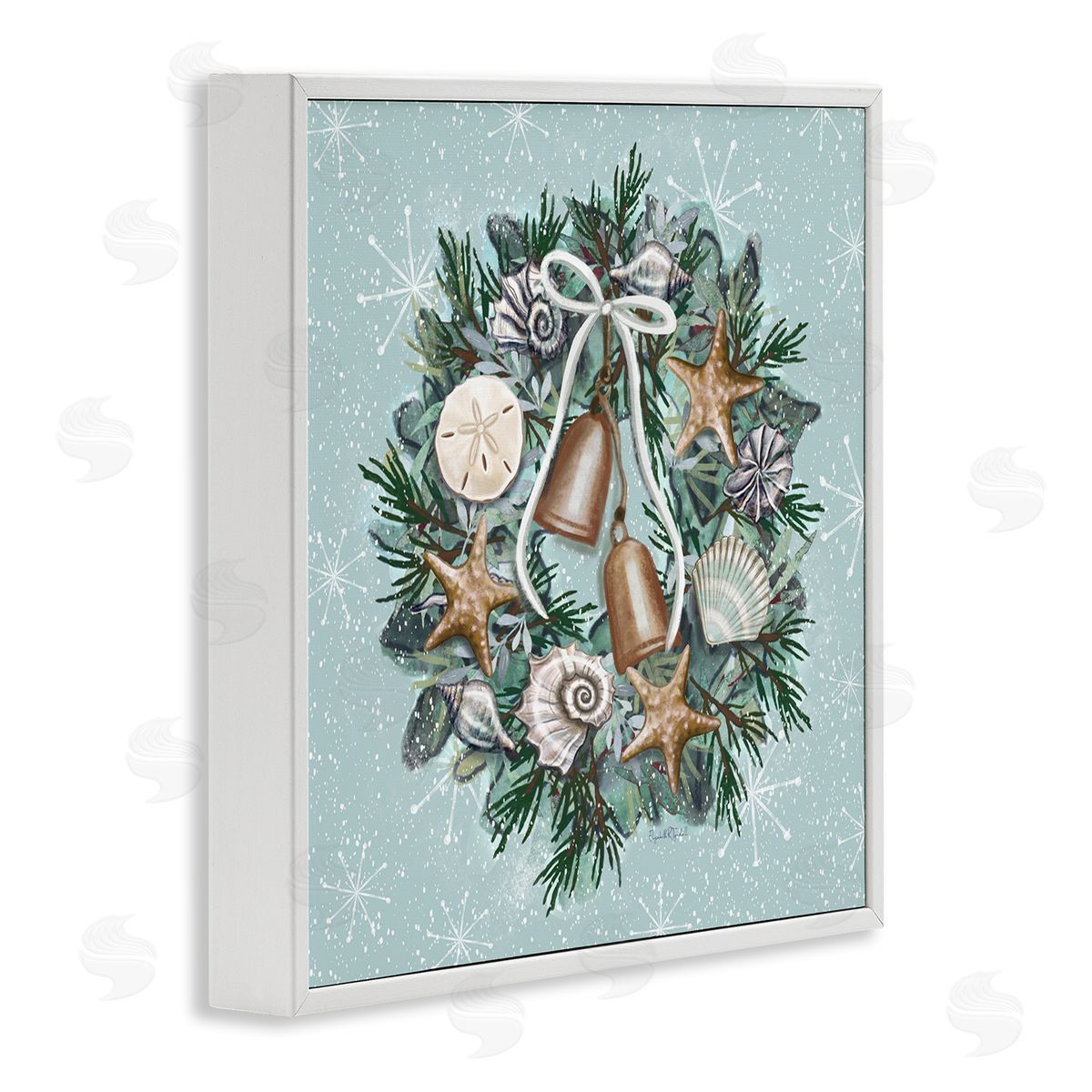 Elizabeth Tyndall Nautical Holiday Seashell Wreath White Framed Glicee Wall Art Print