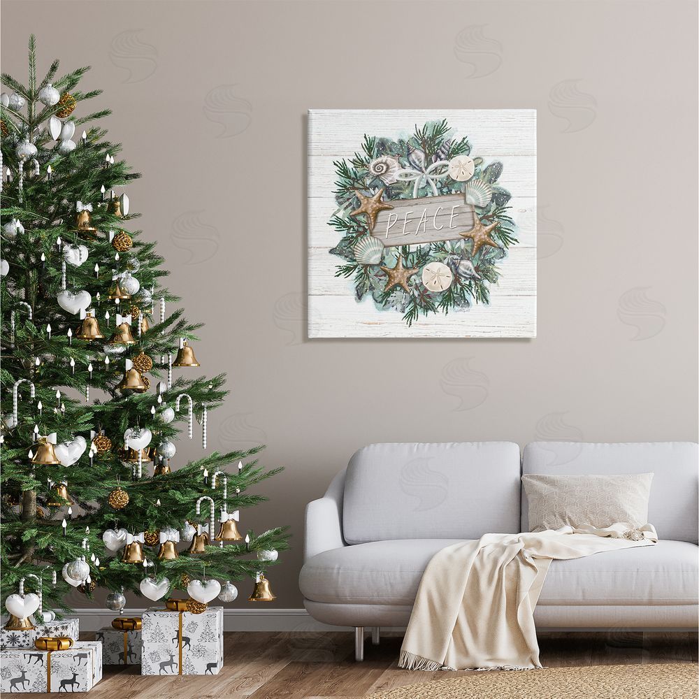 Elizabeth Tyndall Sea Life Holiday Peace Wreath Canvas Wall Art in Room