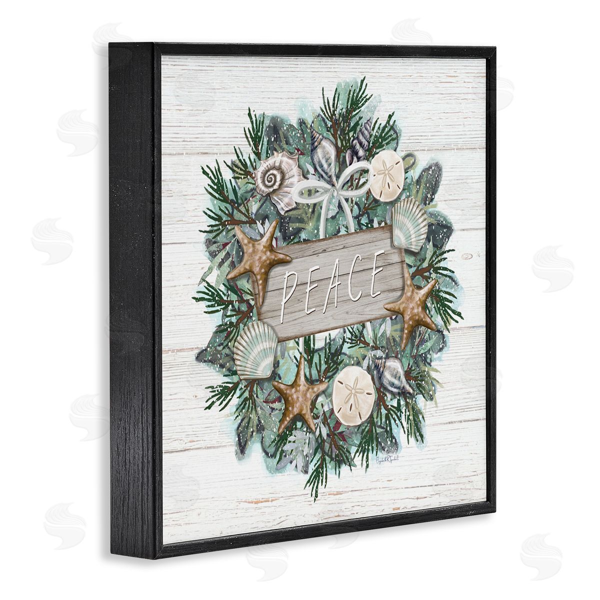 Elizabeth Tyndall Sea Life Holiday Peace Wreath Black Framed Glicee Wall Art Print