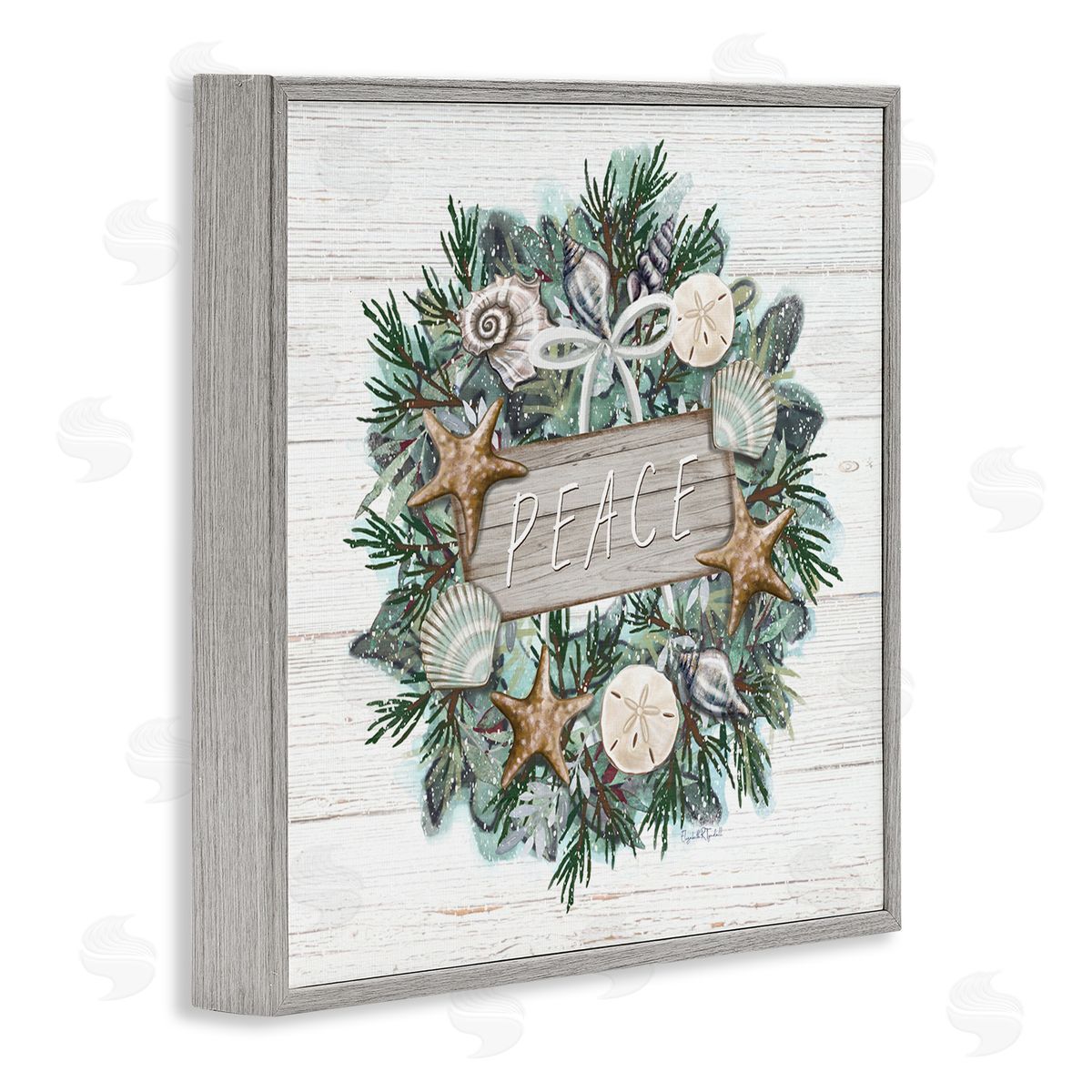 Elizabeth Tyndall Sea Life Holiday Peace Wreath Gray Framed Glicee Wall Art Print
