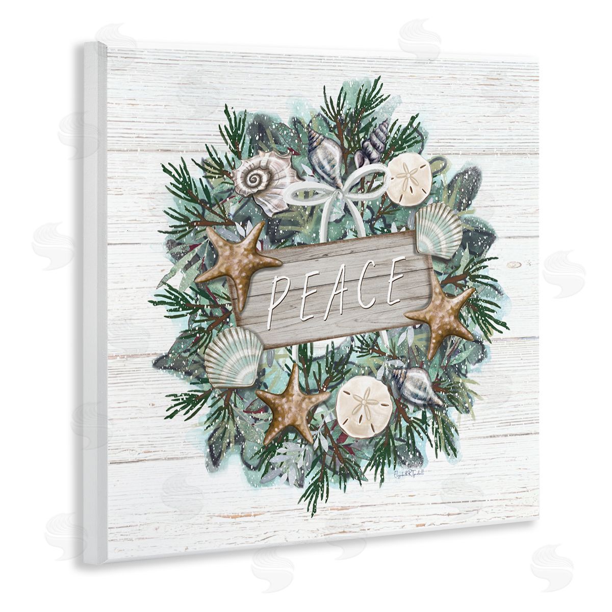 Elizabeth Tyndall Sea Life Holiday Peace Wreath Wooden Wall Plaque Art Print