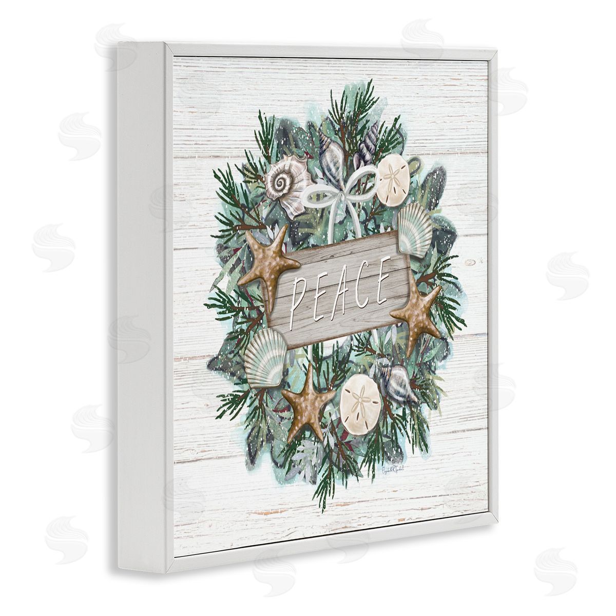 Elizabeth Tyndall Sea Life Holiday Peace Wreath White Framed Glicee Wall Art Print