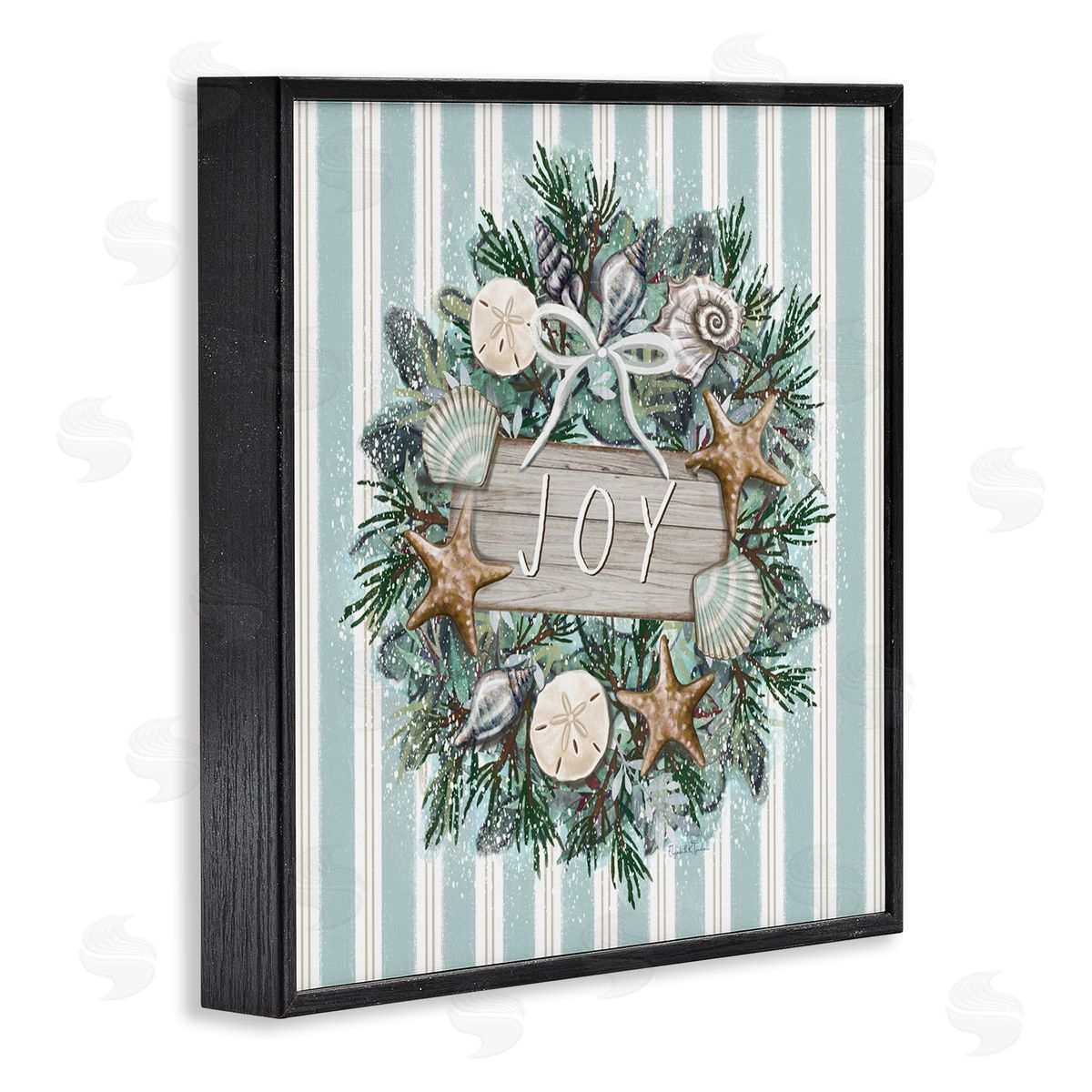 Elizabeth Tyndall Striped Joy Seashell Wreath Black Framed Glicee Wall Art Print