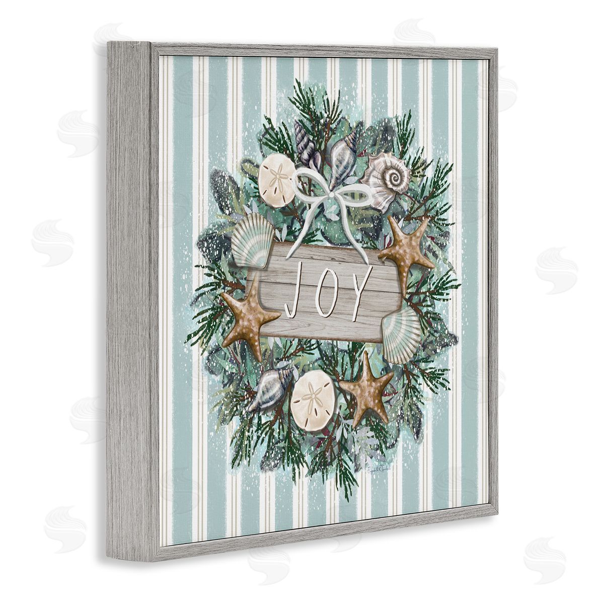Elizabeth Tyndall Striped Joy Seashell Wreath Gray Framed Glicee Wall Art Print