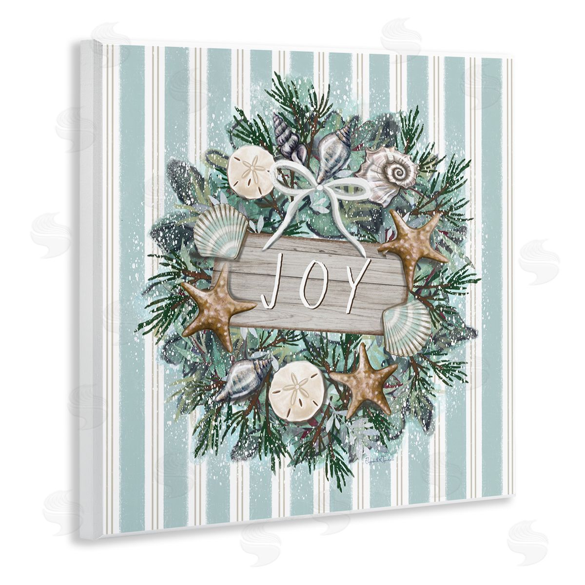 Elizabeth Tyndall Striped Joy Seashell Wreath Wooden Wall Plaque Art Print