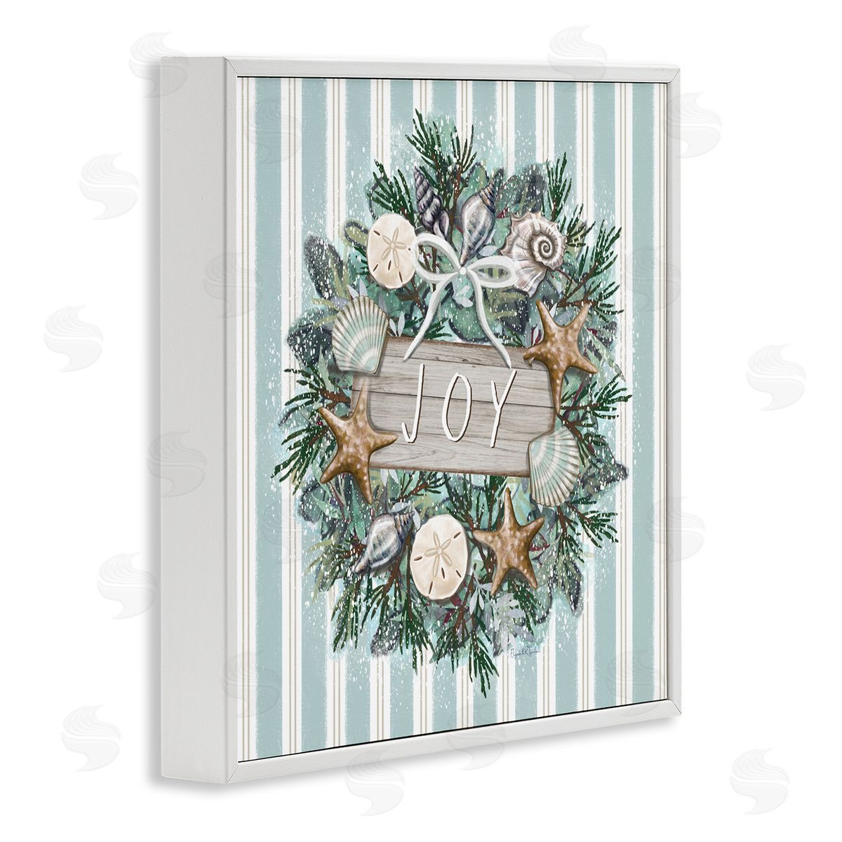 Elizabeth Tyndall Striped Joy Seashell Wreath White Framed Glicee Wall Art Print