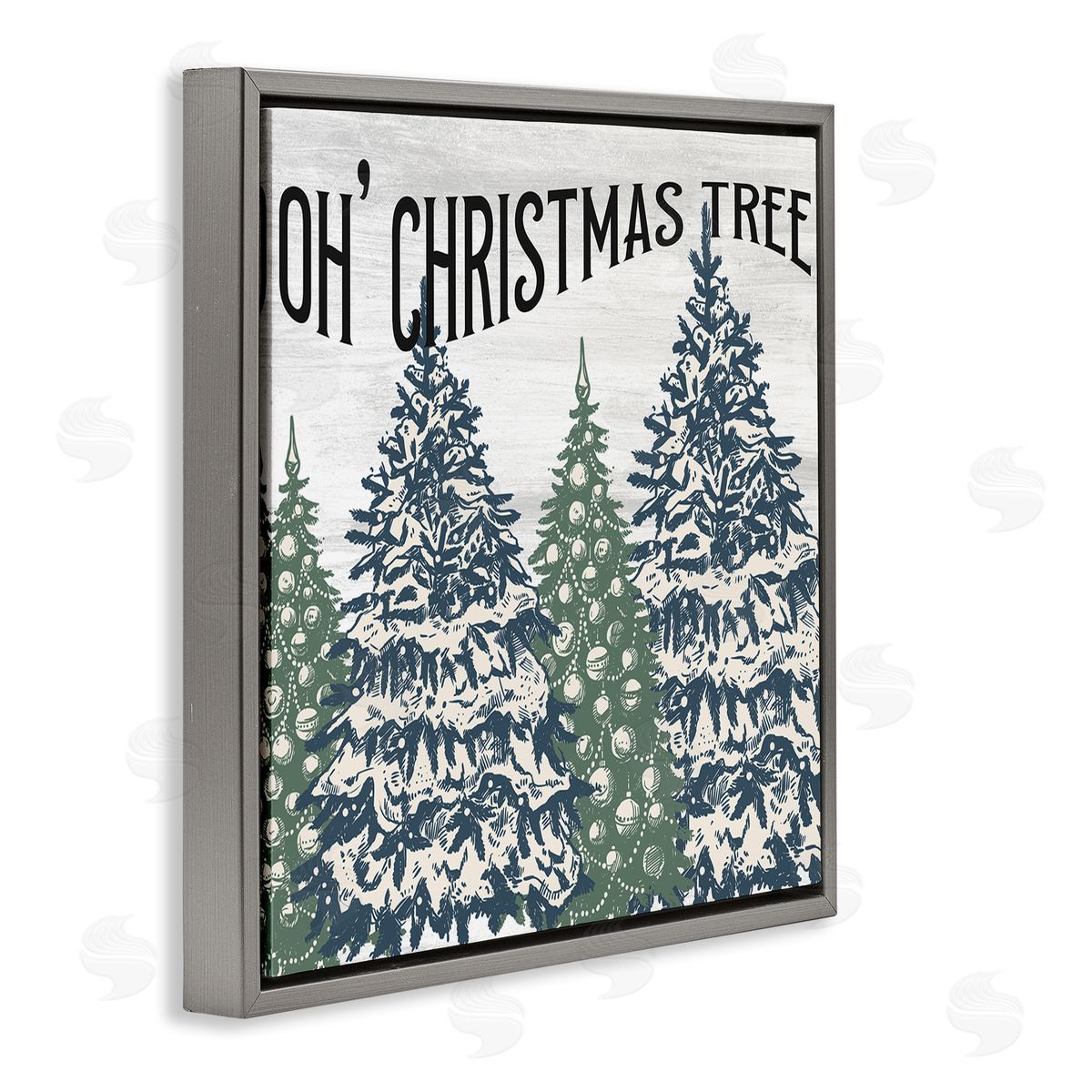 Kim Allen Oh Christmas Tree Vintage Gray Floating Frame Canvas Wall Art Print