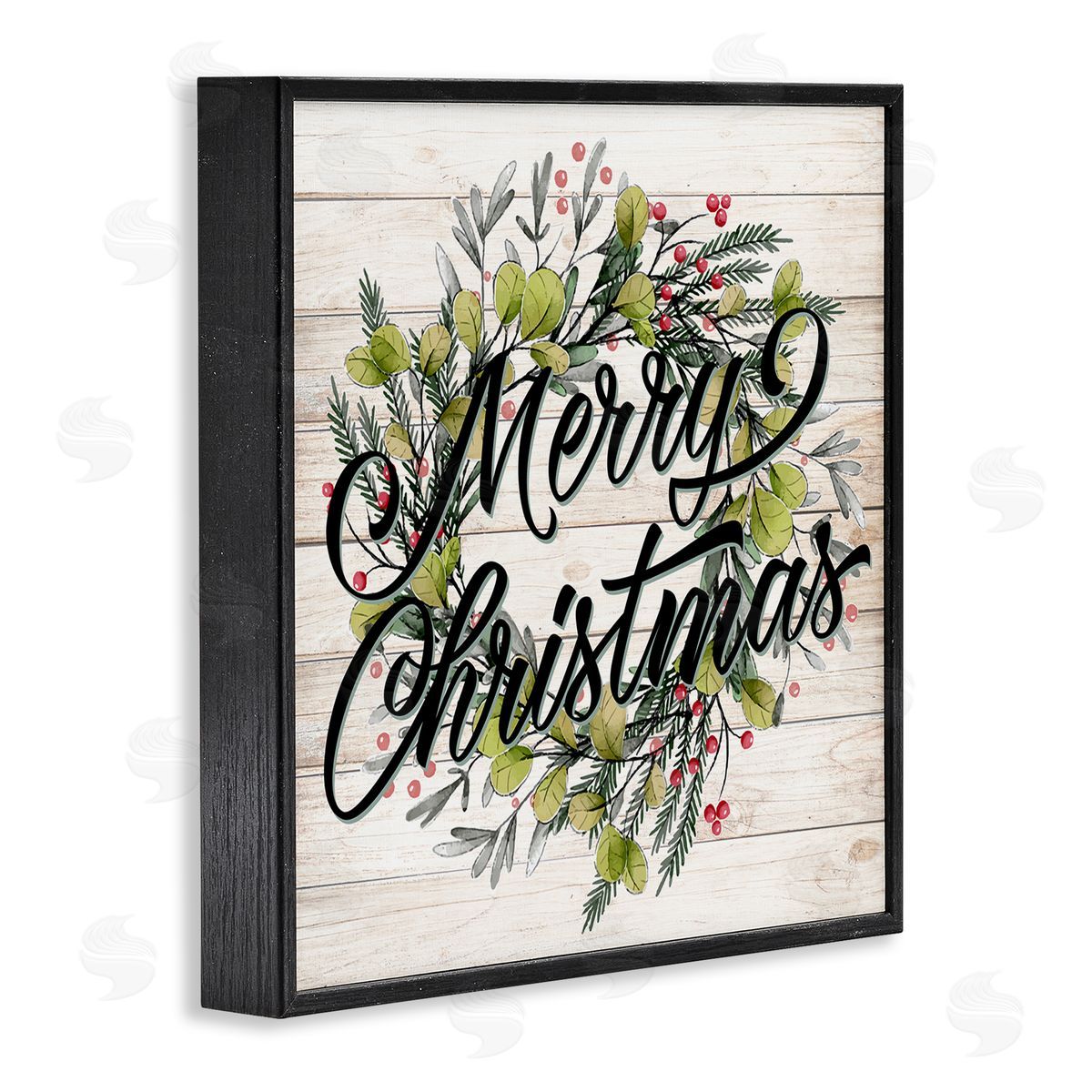 Kim Allen Merry Christmas Botanical Wreath Black Framed Glicee Wall Art Print