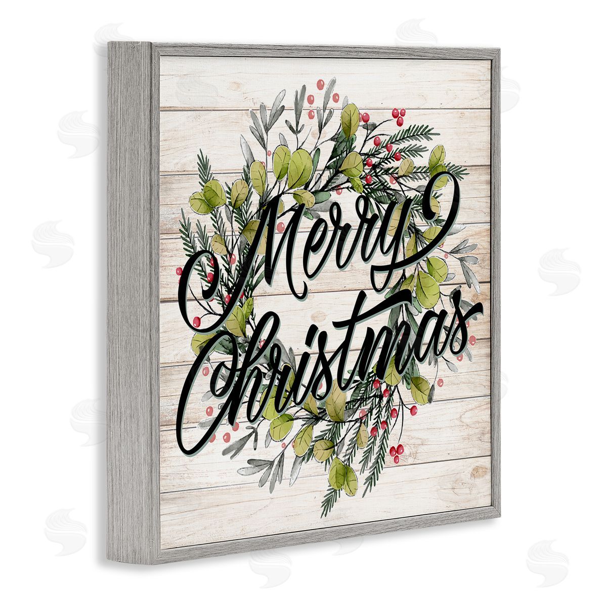 Kim Allen Merry Christmas Botanical Wreath Gray Framed Glicee Wall Art Print