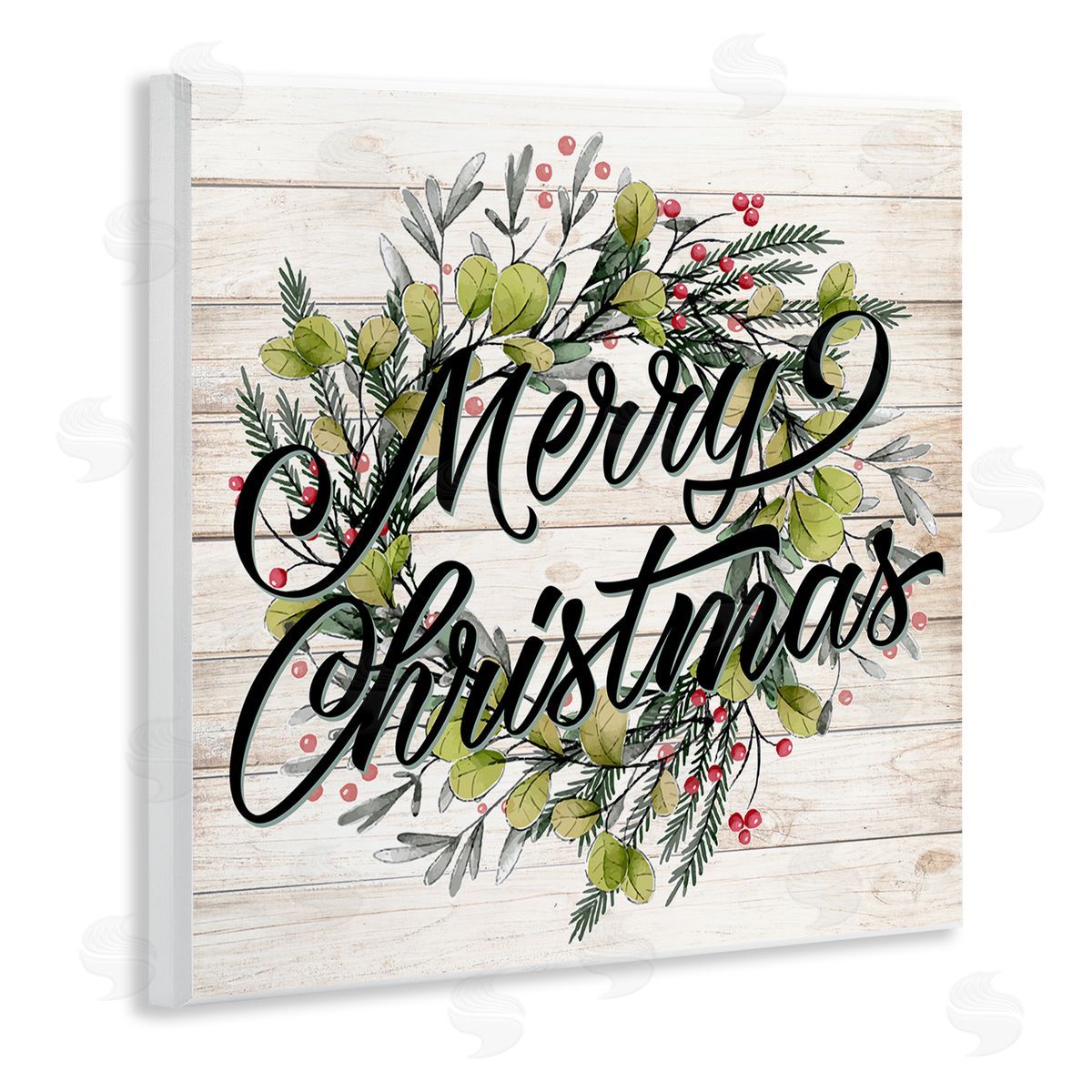 Kim Allen Merry Christmas Botanical Wreath Wooden Wall Plaque Art Print