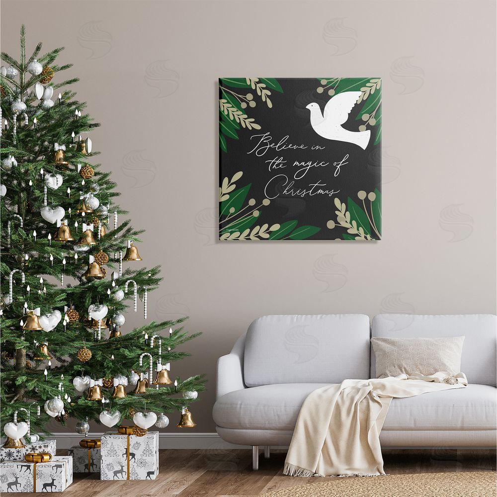 Lady Louise Designs Magic Of Christmas Botanical Dove Canvas Wall Art in Room