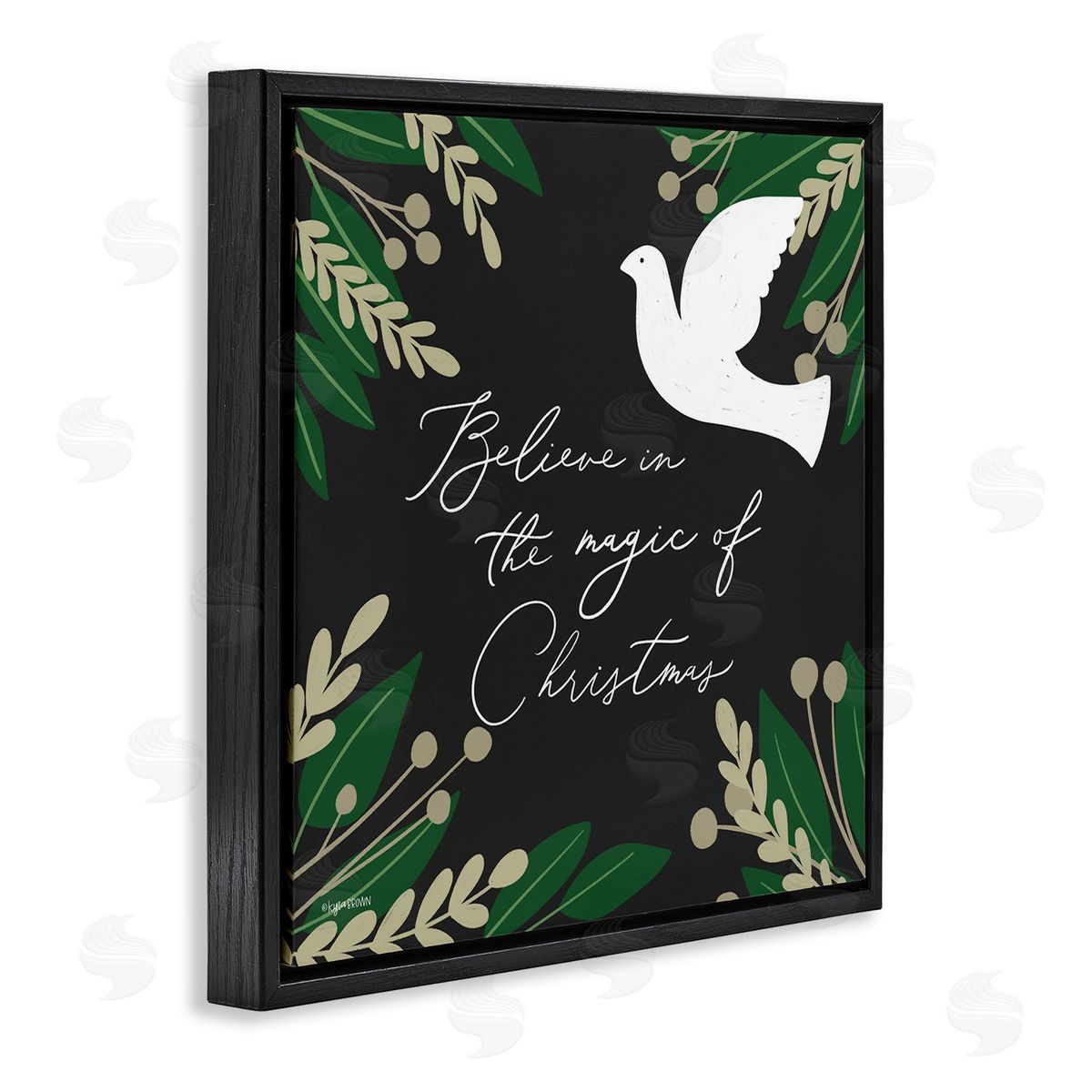 Lady Louise Designs Magic Of Christmas Botanical Dove Black Floating Frame Canvas Wall Art Print
