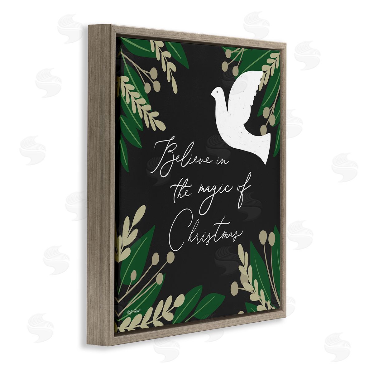 Lady Louise Designs Magic Of Christmas Botanical Dove Brown Floating Frame Canvas Wall Art Print