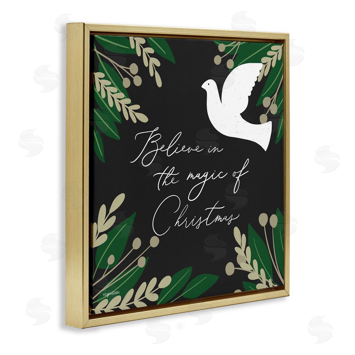 Lady Louise Designs Magic Of Christmas Botanical Dove Gold Floating Frame Canvas Wall Art Print