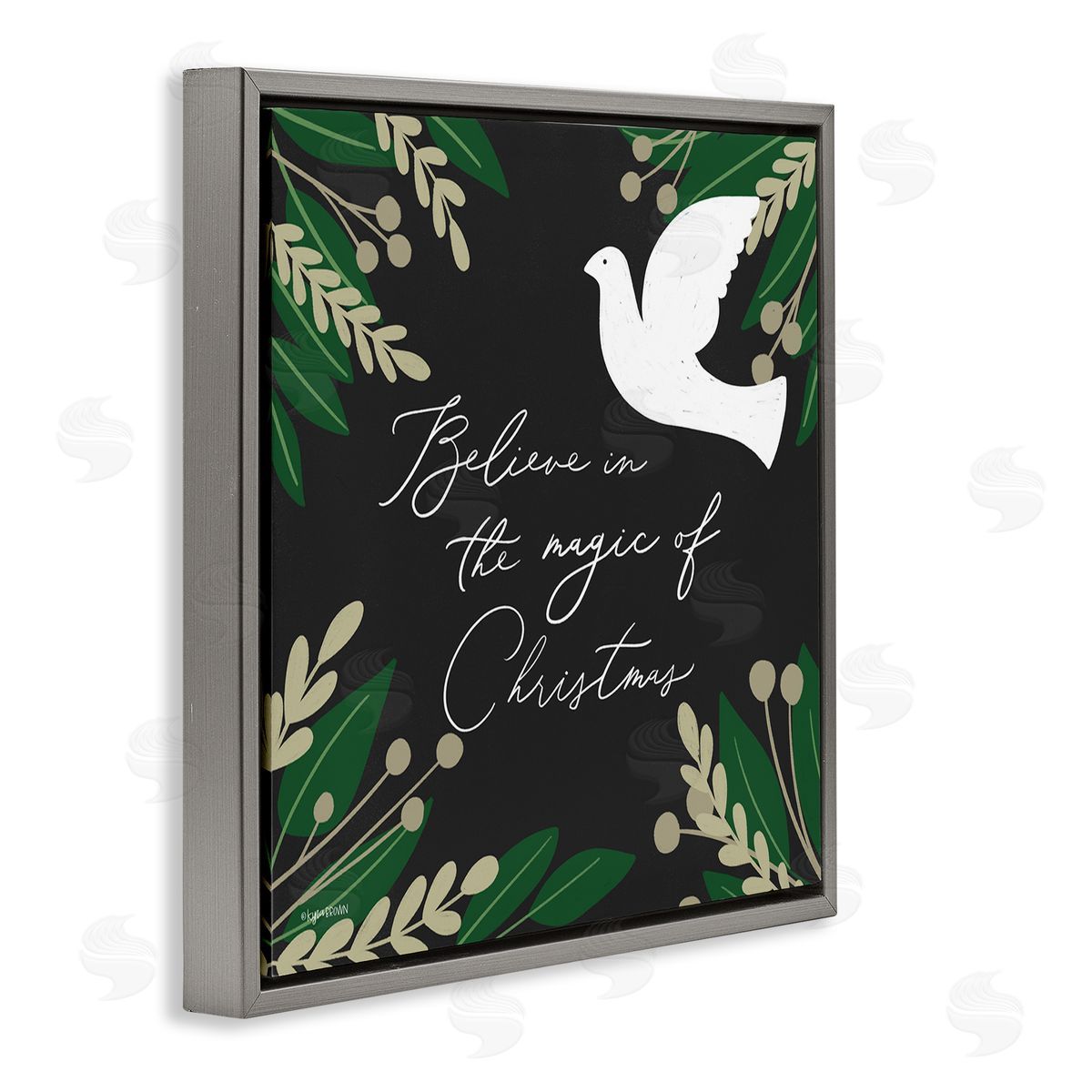 Lady Louise Designs Magic Of Christmas Botanical Dove Gray Floating Frame Canvas Wall Art Print