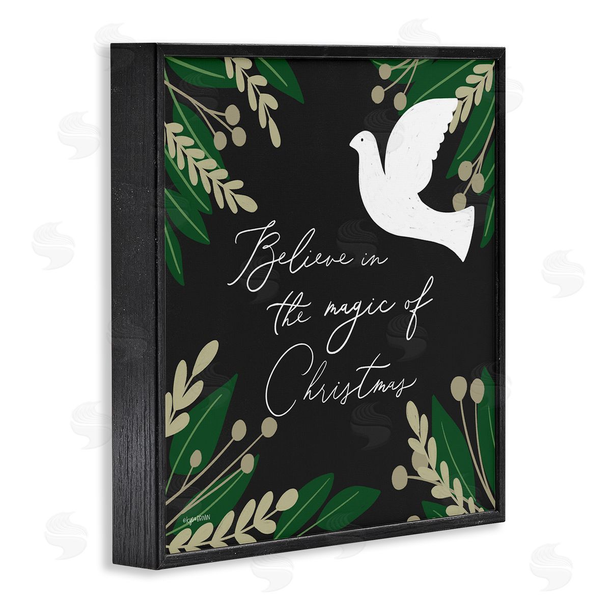 Lady Louise Designs Magic Of Christmas Botanical Dove Black Framed Glicee Wall Art Print