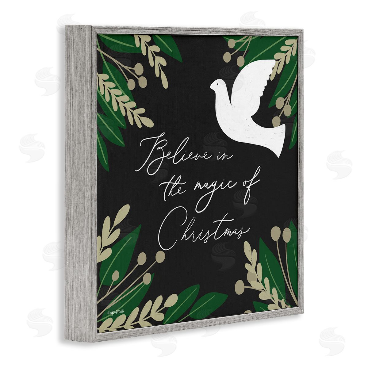 Lady Louise Designs Magic Of Christmas Botanical Dove Gray Framed Glicee Wall Art Print