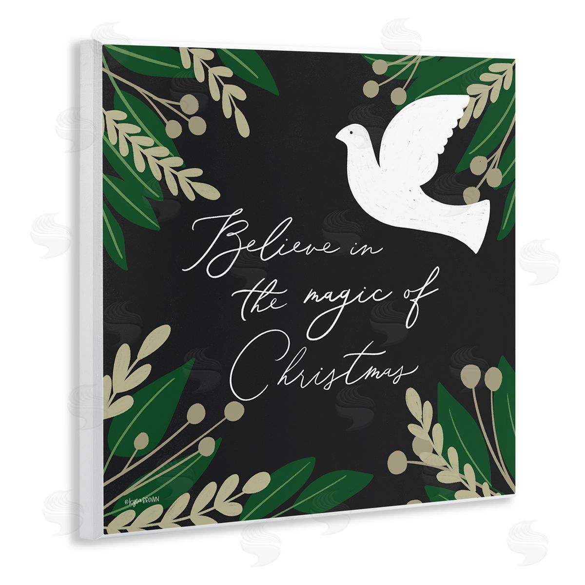 Lady Louise Designs Magic Of Christmas Botanical Dove Wooden Wall Plaque Art Print