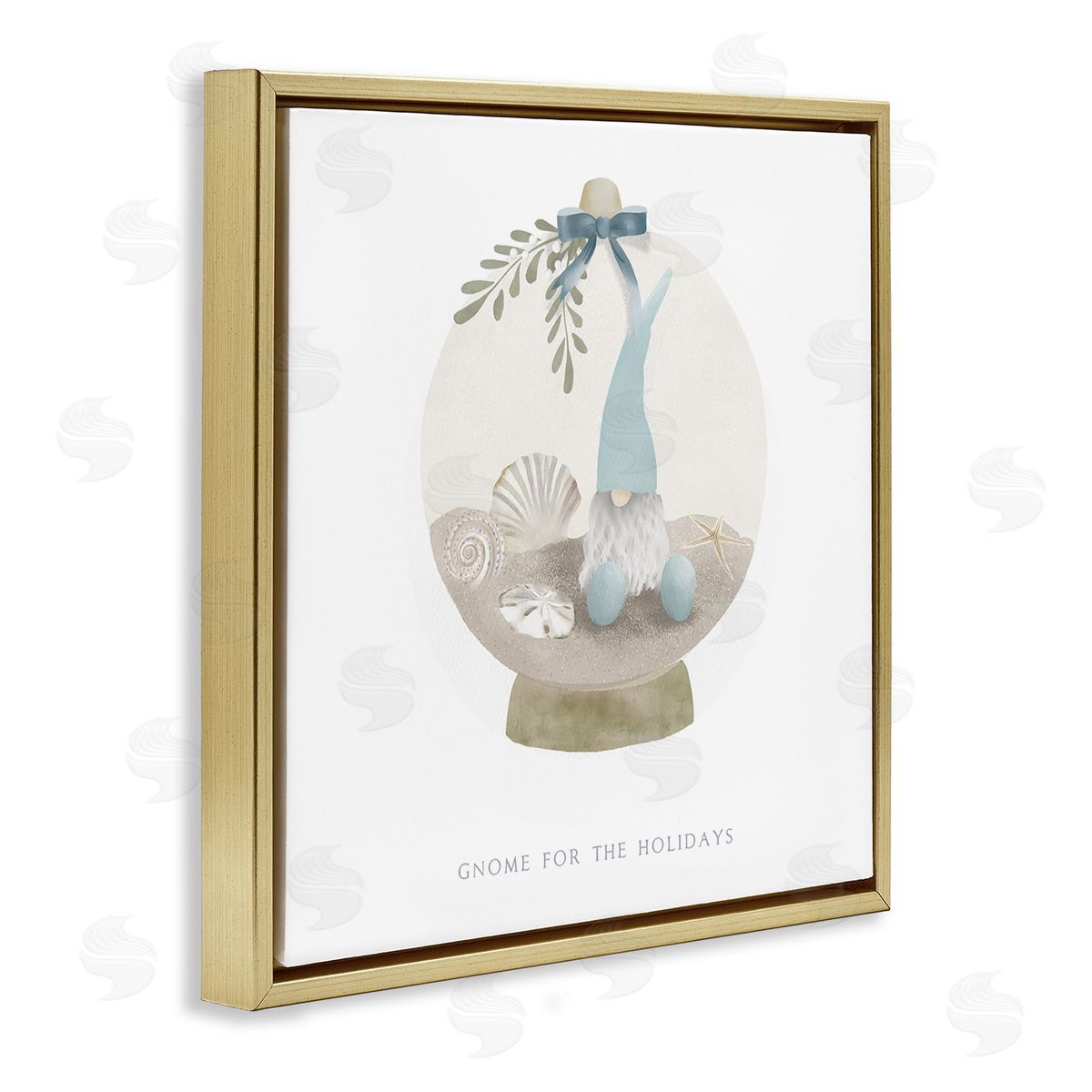 Leah Straatsma Gnome For The Holidays Seashells Gold Floating Frame Canvas Wall Art Print