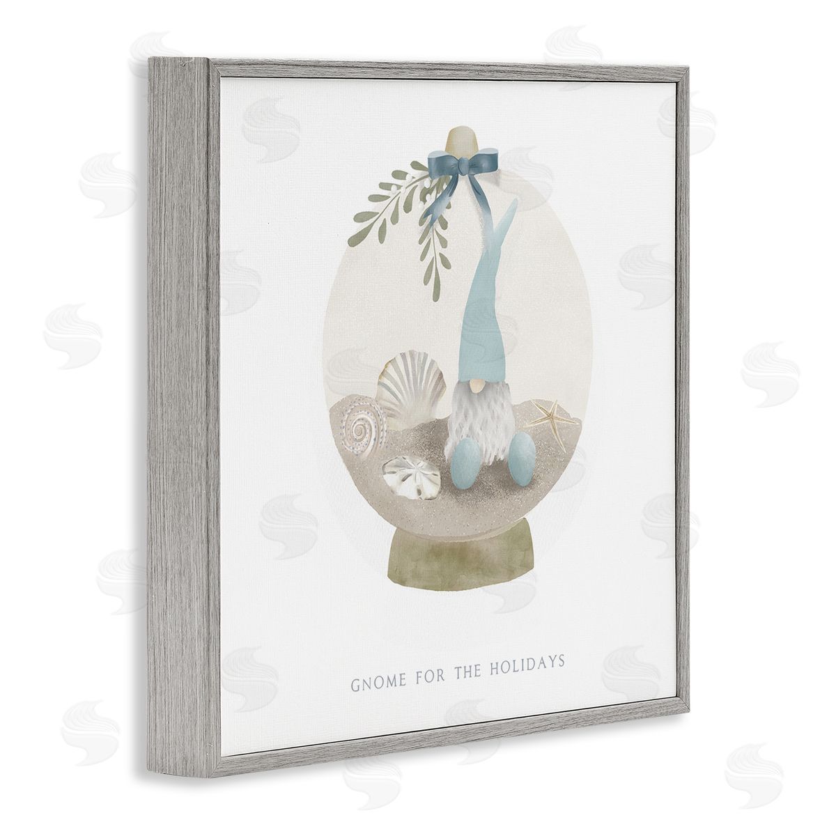 Leah Straatsma Gnome For The Holidays Seashells Gray Framed Glicee Wall Art Print