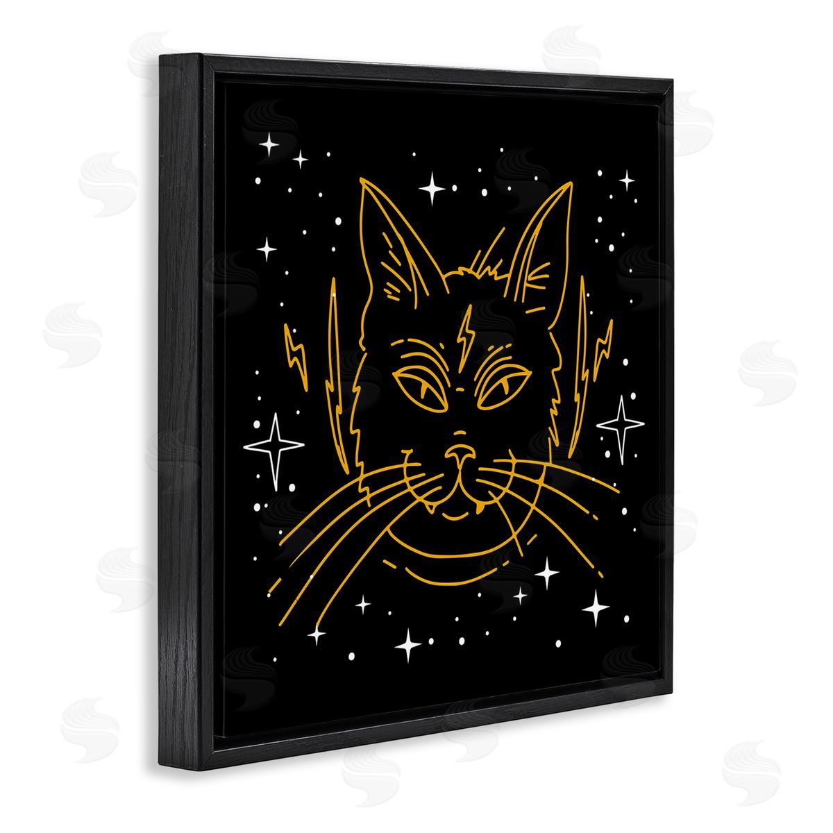 Stupell Studio Starry Cat Lightning Bolt Black Floating Frame Canvas Wall Art Print