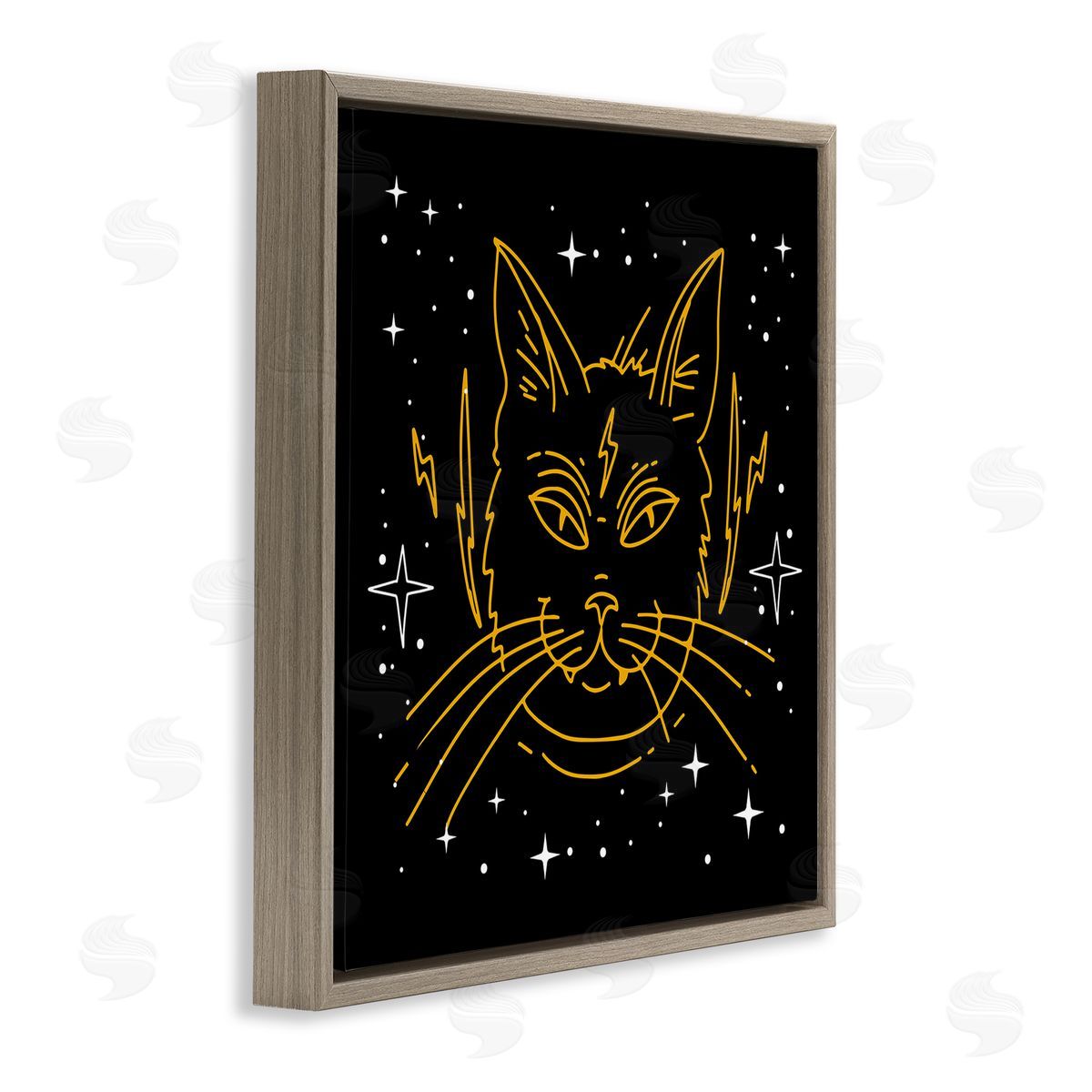 Stupell Studio Starry Cat Lightning Bolt Brown Floating Frame Canvas Wall Art Print