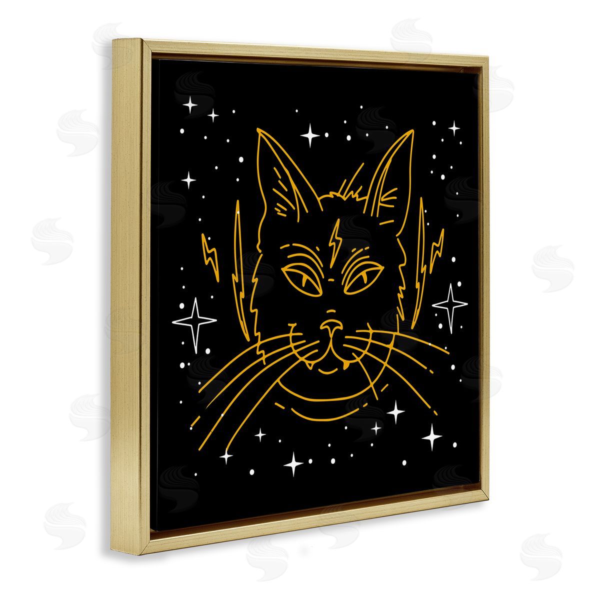 Stupell Studio Starry Cat Lightning Bolt Gold Floating Frame Canvas Wall Art Print