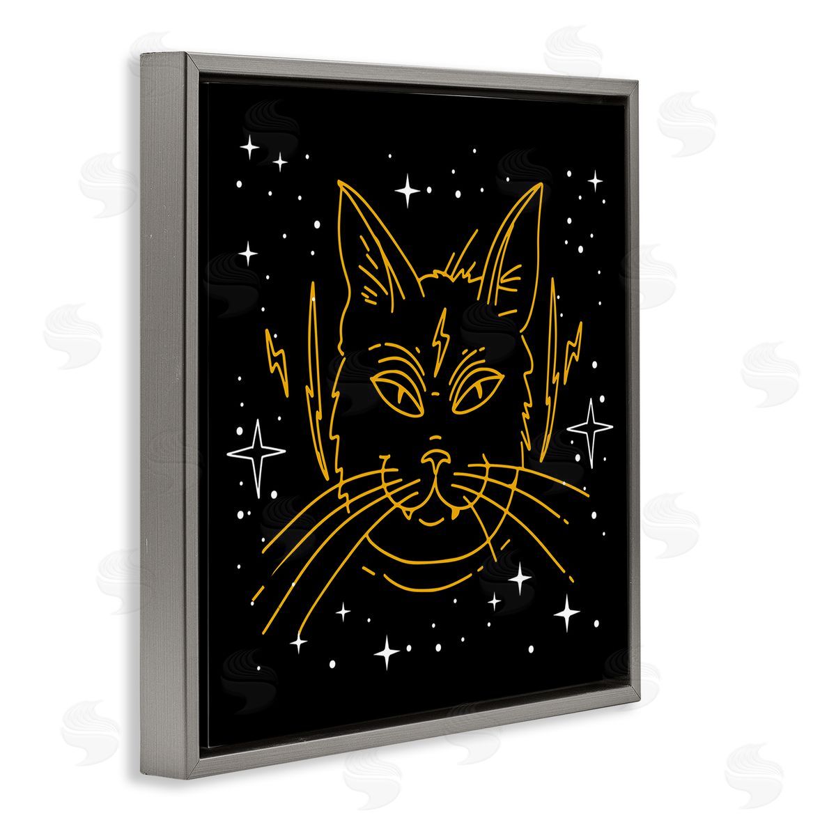 Stupell Studio Starry Cat Lightning Bolt Gray Floating Frame Canvas Wall Art Print