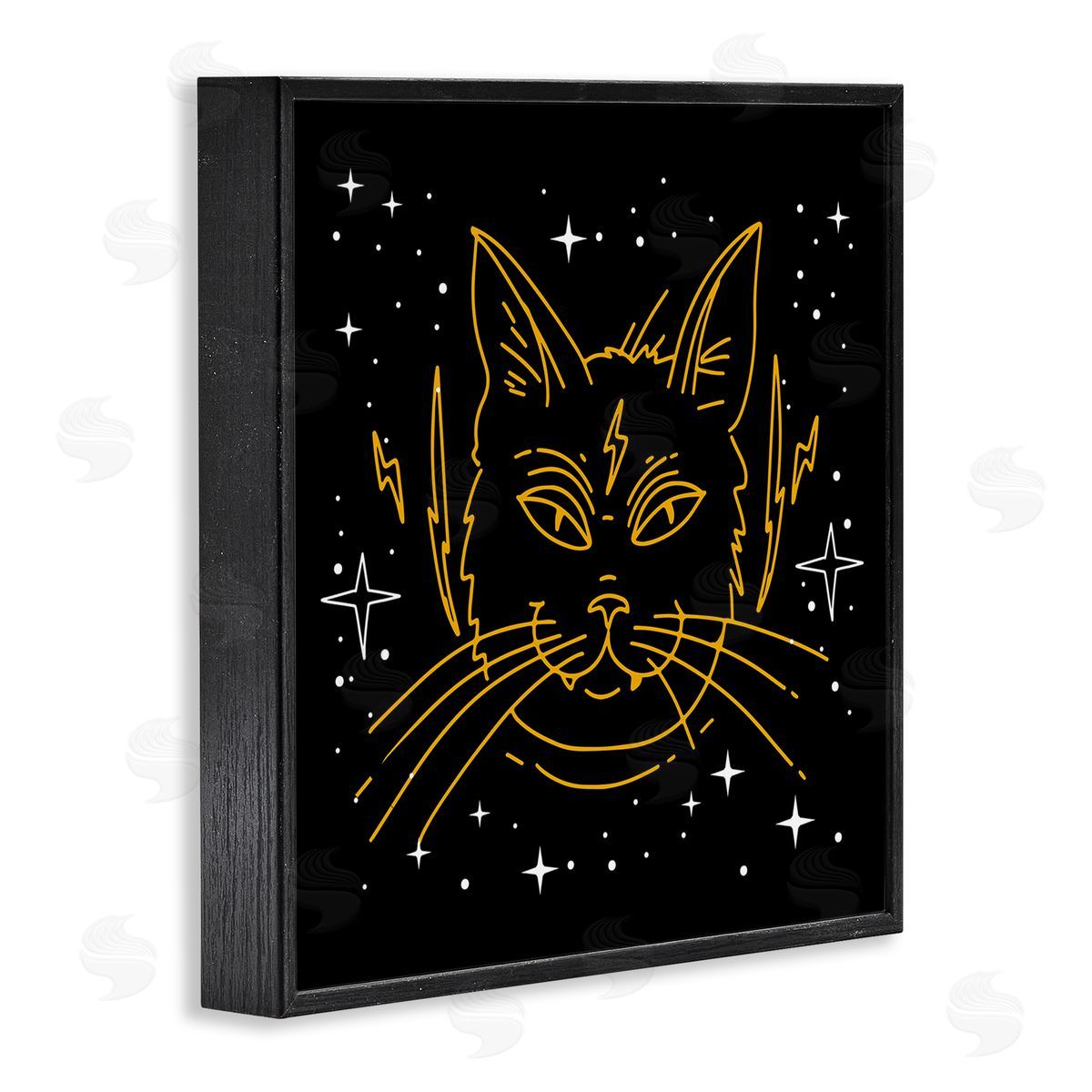 Stupell Studio Starry Cat Lightning Bolt Black Framed Glicee Wall Art Print