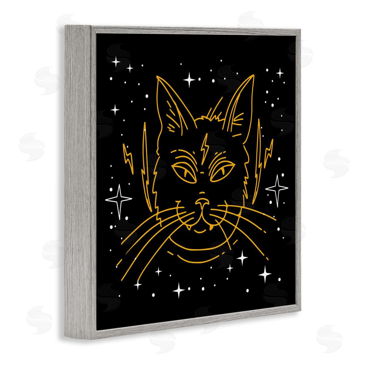 Stupell Studio Starry Cat Lightning Bolt Gray Framed Glicee Wall Art Print