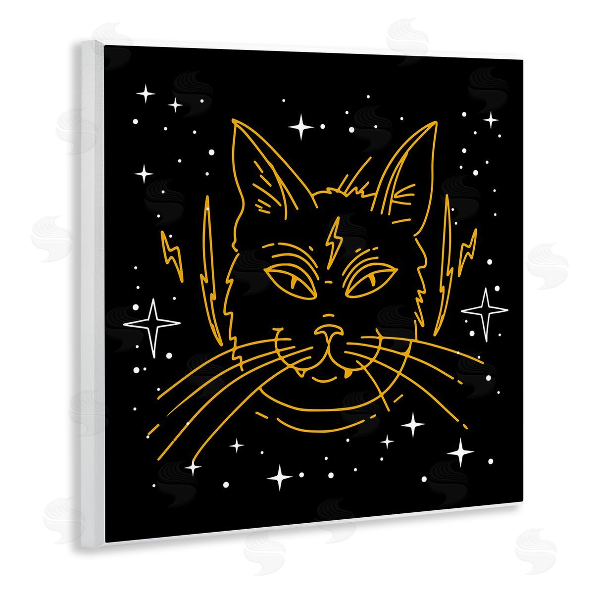 Stupell Studio Starry Cat Lightning Bolt Wooden Wall Plaque Art Print