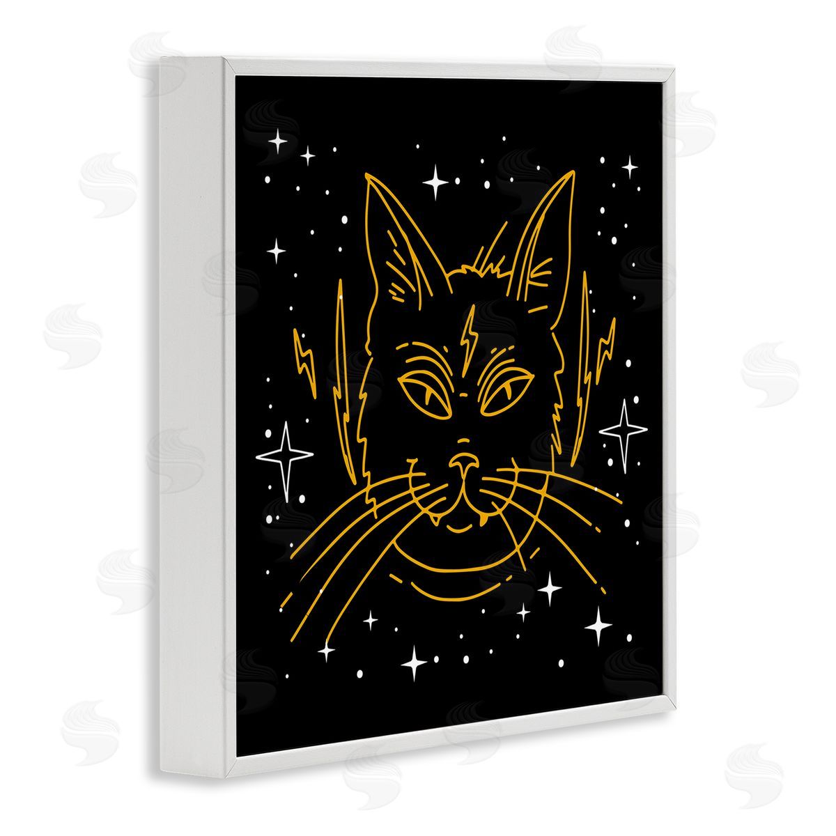Stupell Studio Starry Cat Lightning Bolt White Framed Glicee Wall Art Print