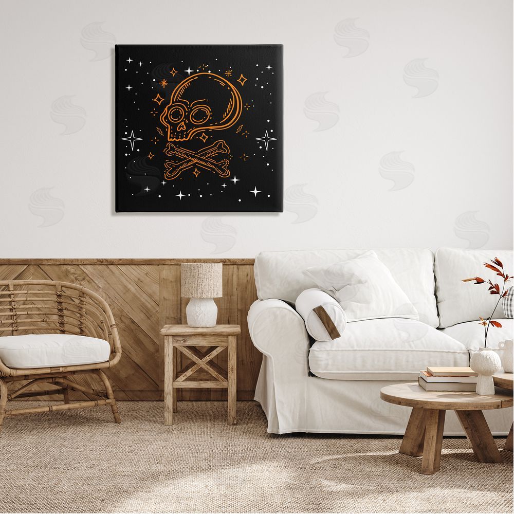 Stupell Studio Skull Crossbones Halloween Stars Canvas Wall Art in Room