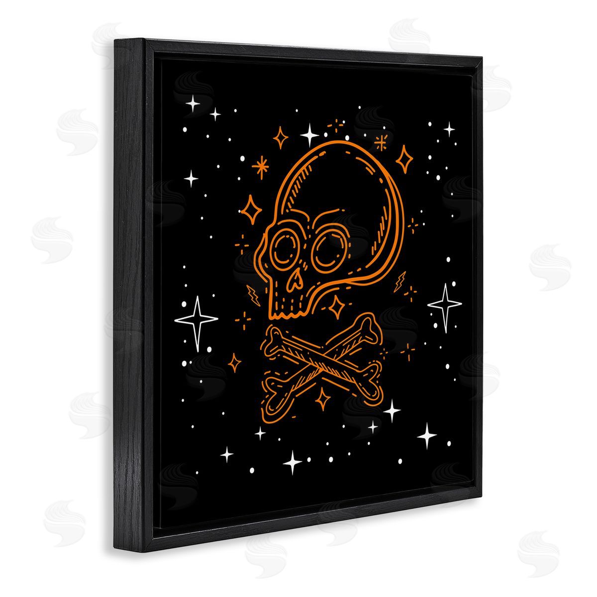 Stupell Studio Skull Crossbones Halloween Stars Black Floating Frame Canvas Wall Art Print