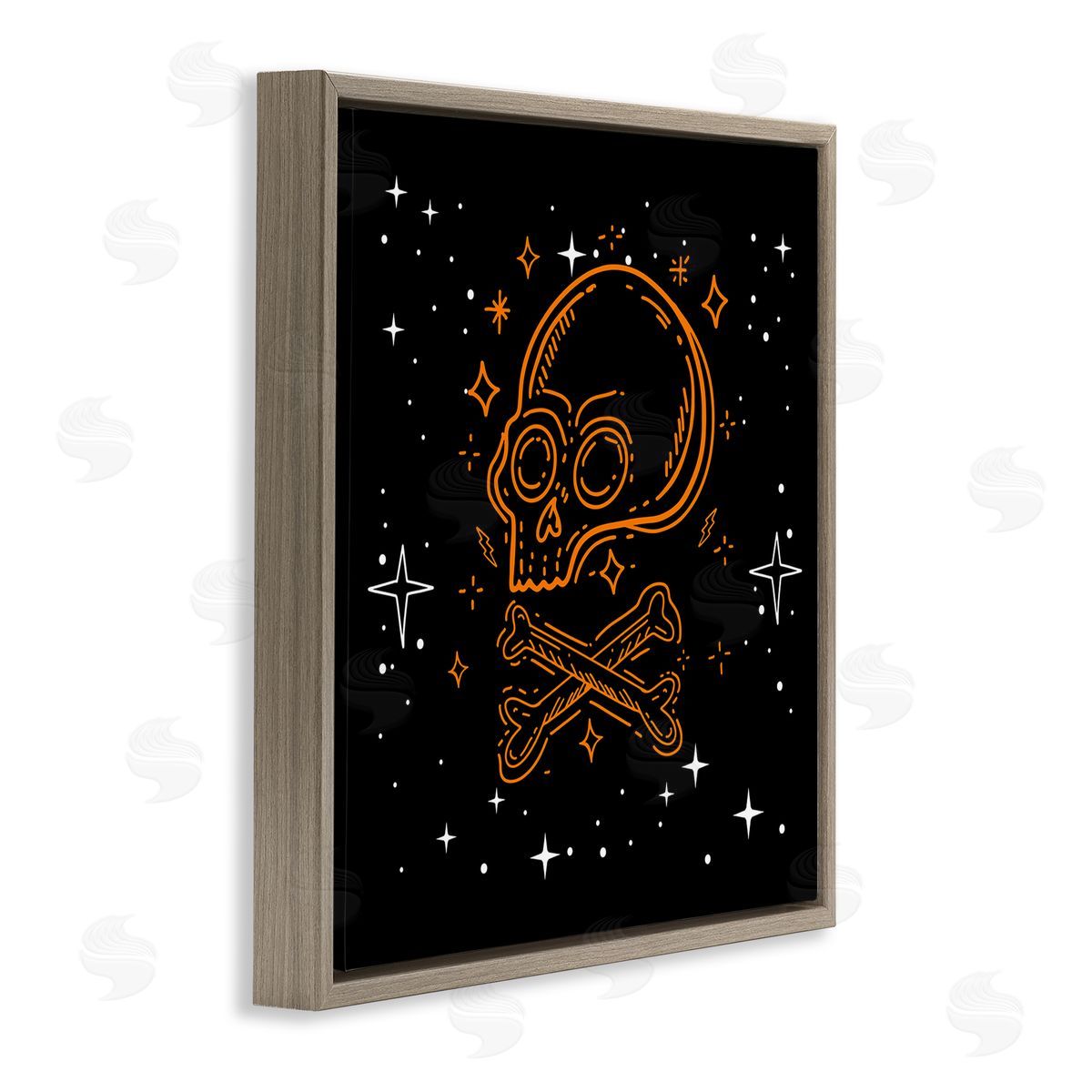 Stupell Studio Skull Crossbones Halloween Stars Brown Floating Frame Canvas Wall Art Print