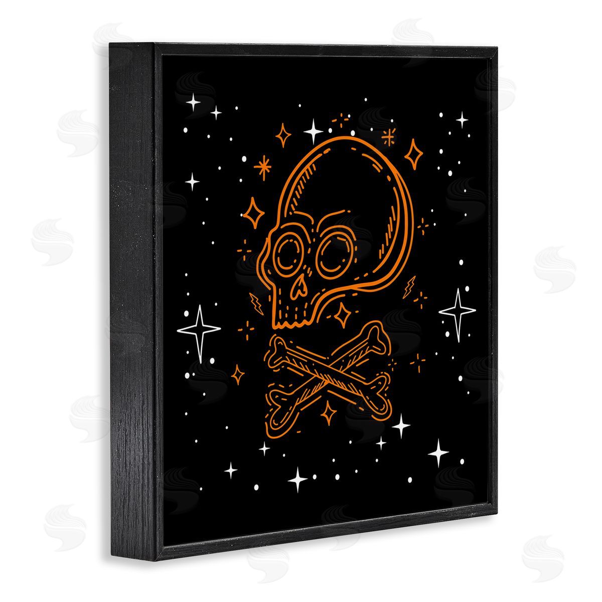 Stupell Studio Skull Crossbones Halloween Stars Black Framed Glicee Wall Art Print
