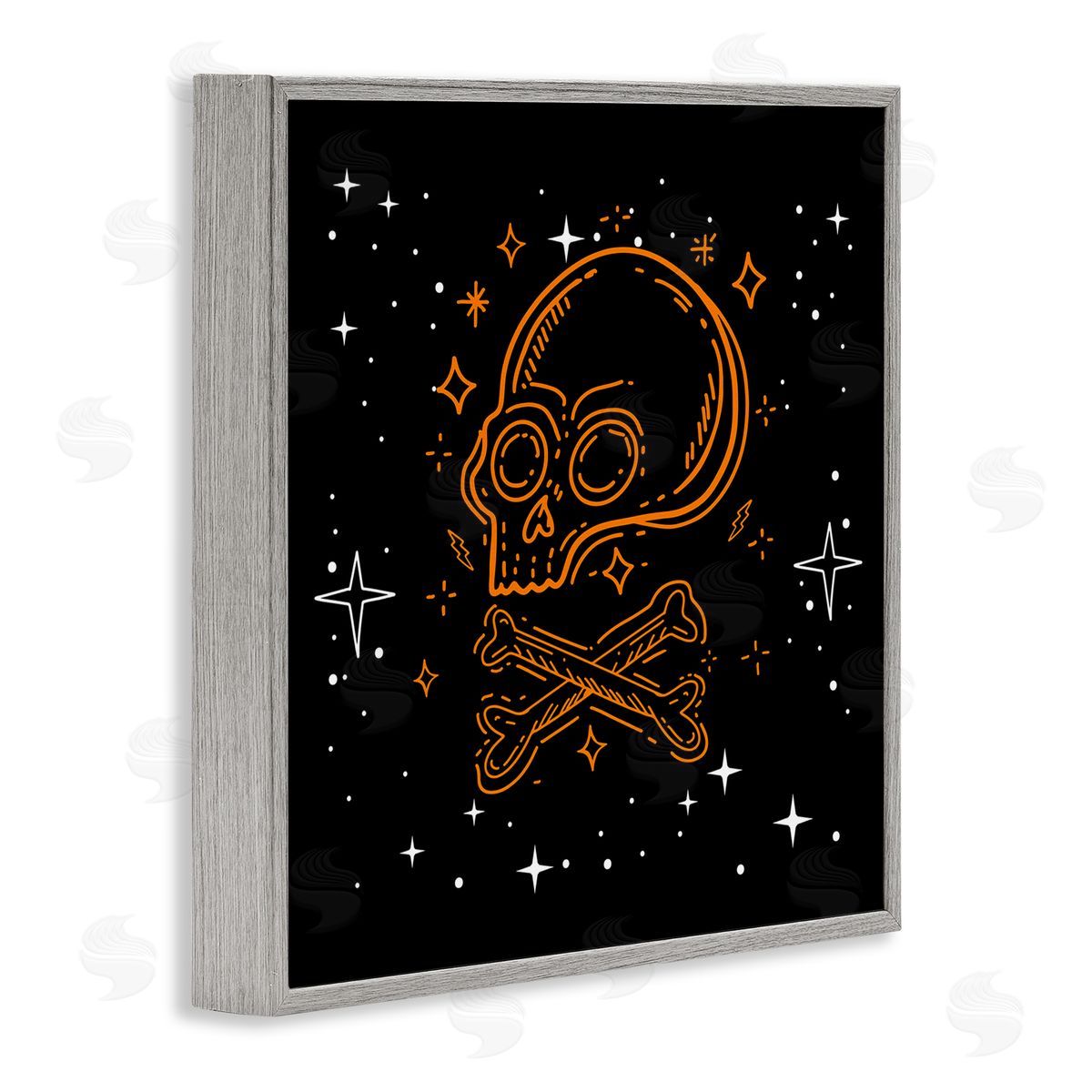 Stupell Studio Skull Crossbones Halloween Stars Gray Framed Glicee Wall Art Print