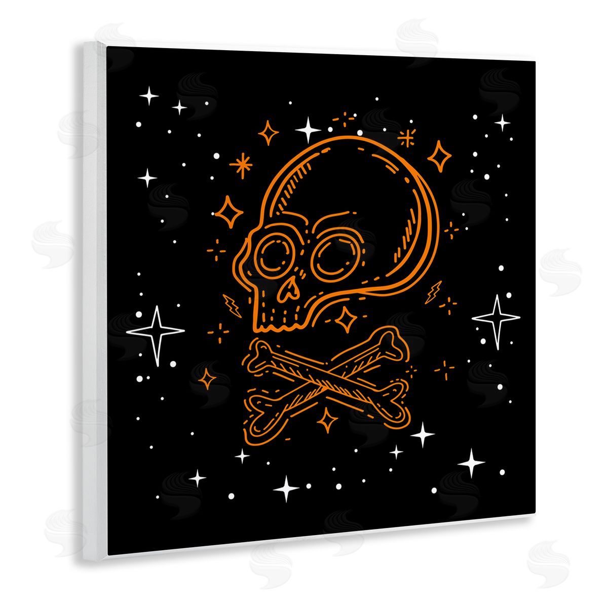 Stupell Studio Skull Crossbones Halloween Stars Wooden Wall Plaque Art Print
