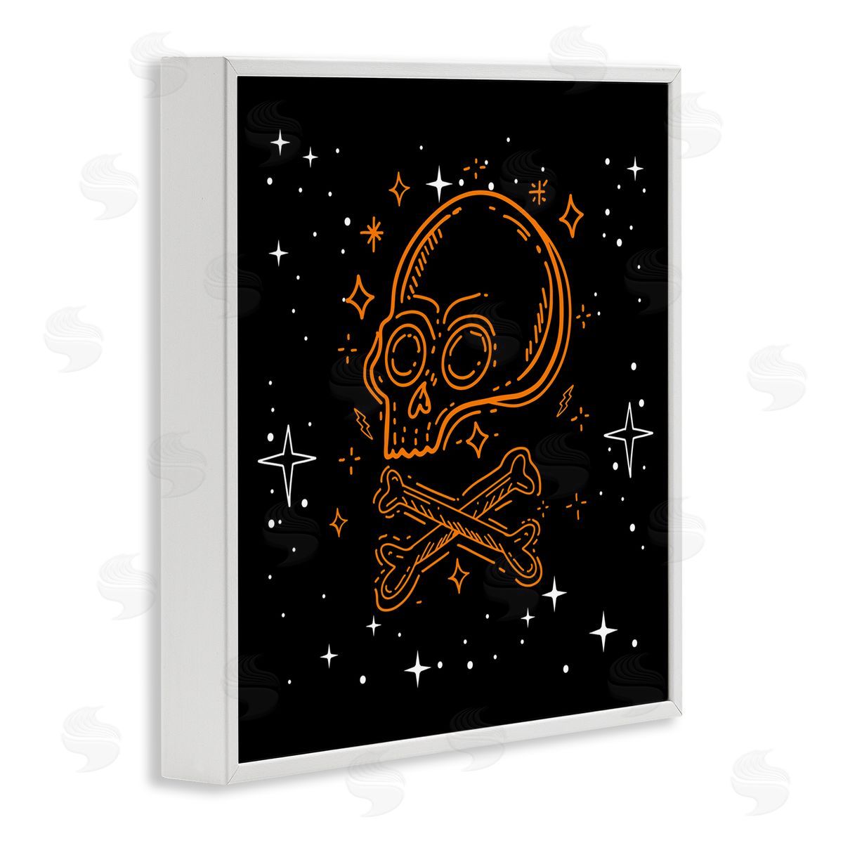 Stupell Studio Skull Crossbones Halloween Stars White Framed Glicee Wall Art Print