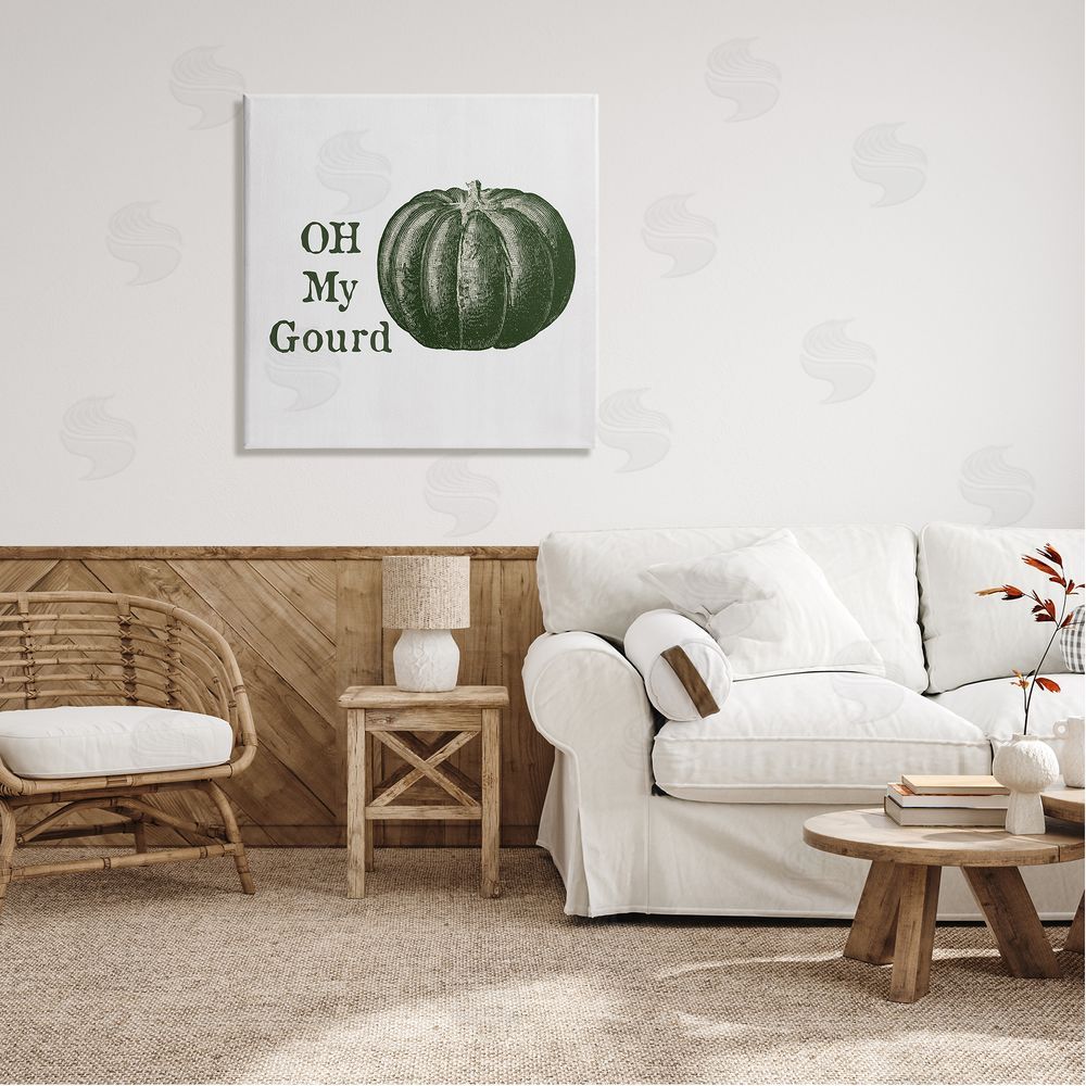 Lauren Rader Oh My Gourd Fall Pumpkin Canvas Wall Art in Room