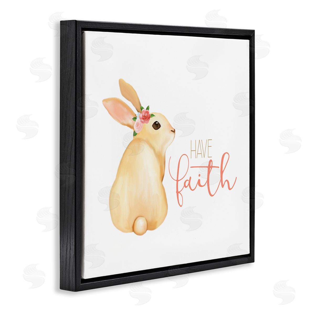Kim Allen Have Faith Floral Rabbit Black Floating Frame Canvas Wall Art Print