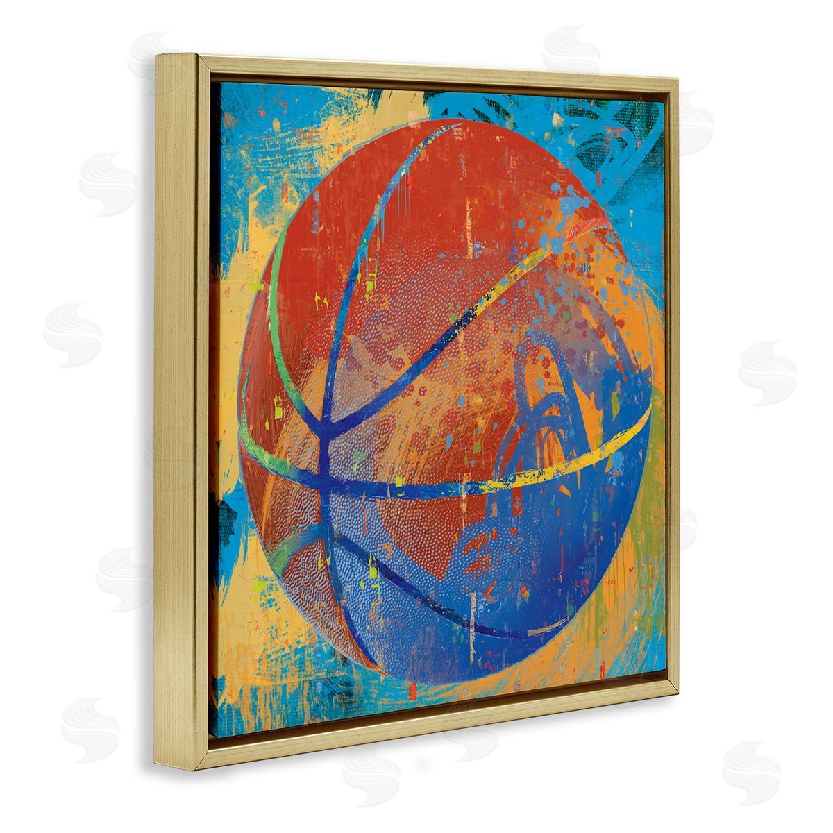Savannah Miller Urban Splatter Sports Basketball Gold Floating Frame Canvas Wall Art Print