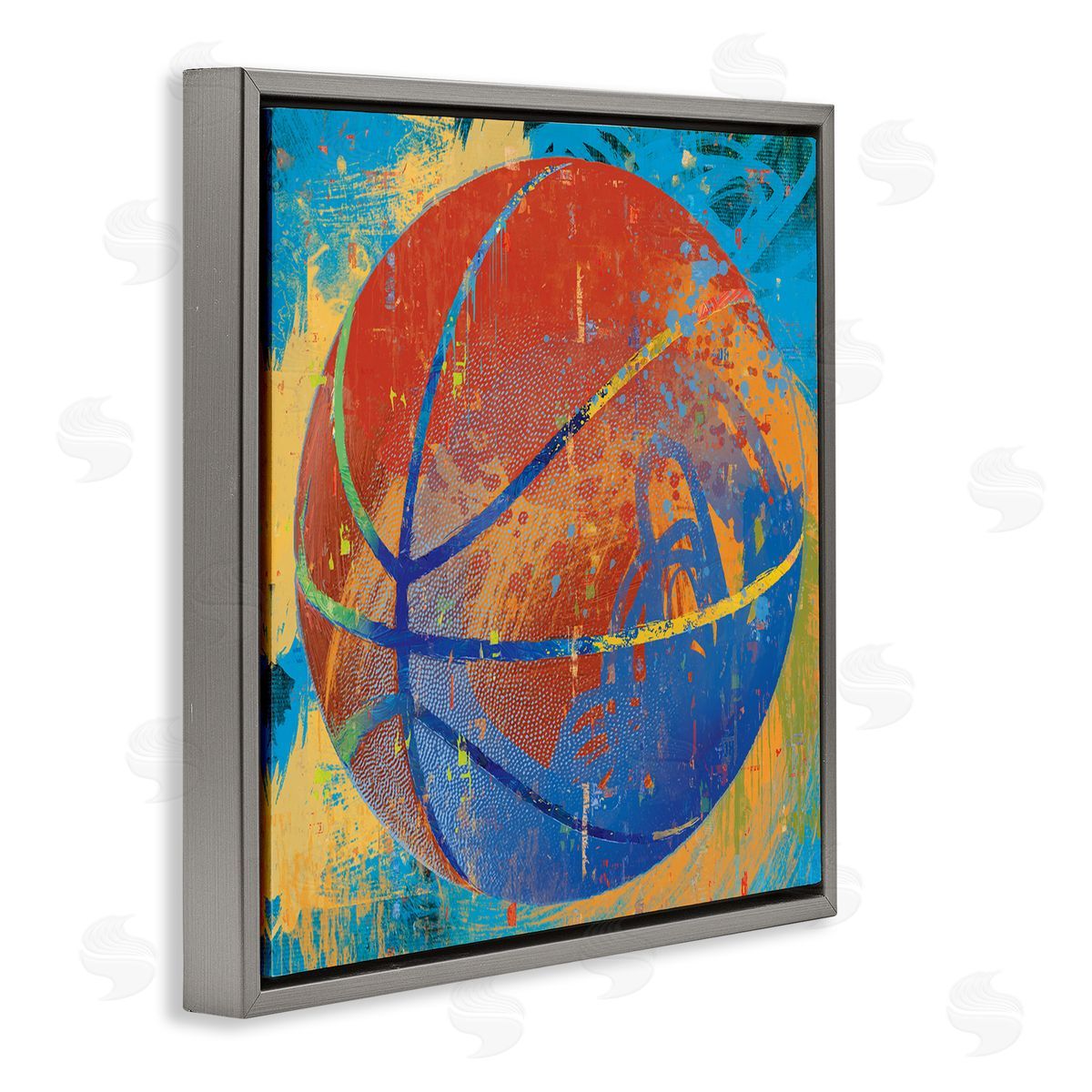 Savannah Miller Urban Splatter Sports Basketball Gray Floating Frame Canvas Wall Art Print