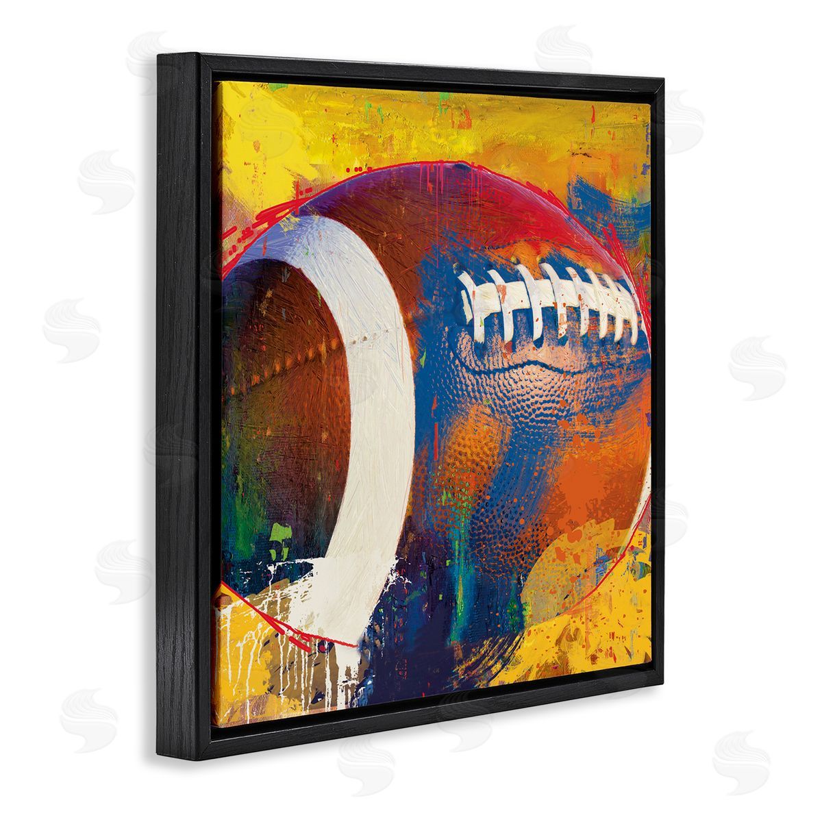 Savannah Miller Football Paint Splatter Sports Black Floating Frame Canvas Wall Art Print