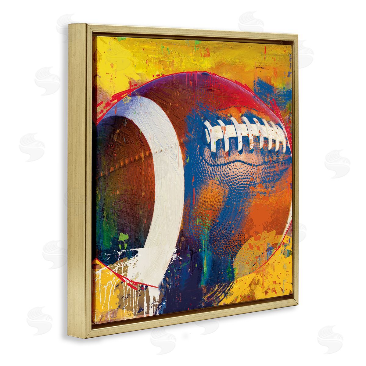 Savannah Miller Football Paint Splatter Sports Gold Floating Frame Canvas Wall Art Print